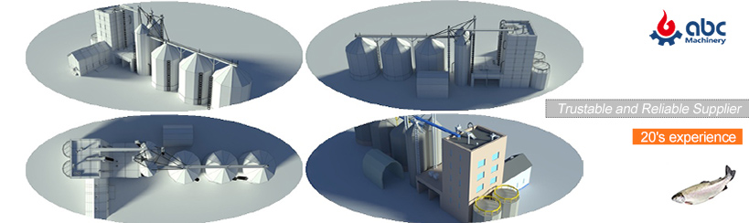 3D drawings of successful farmed salmon feed pellet plant projects cost